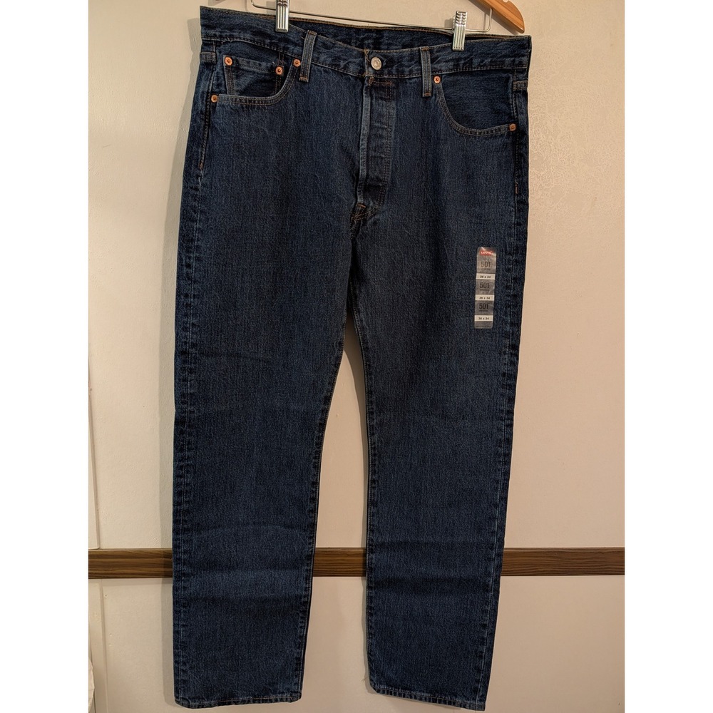 Levis 501 Original Fit Jeans Mens 36x34 Dark Wash Indigo Button Fly 00501-0194